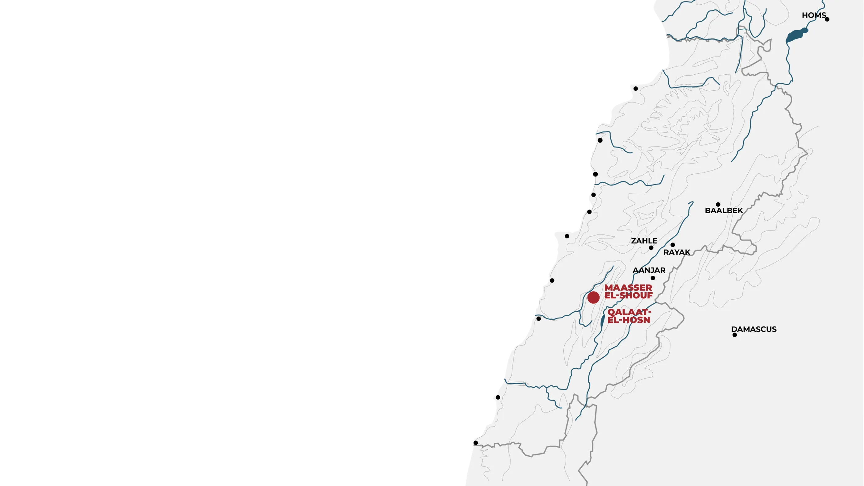 Map of Lebanon highlighting Maasser el-Shouf
